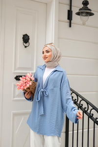 Önden Bağlamalı Ceket Mavi