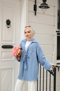 Önden Bağlamalı Ceket Mavi