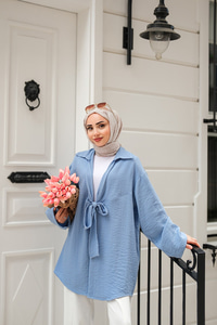 Önden Bağlamalı Ceket Mavi