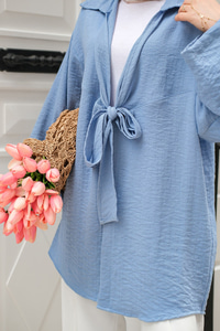 Önden Bağlamalı Ceket Mavi