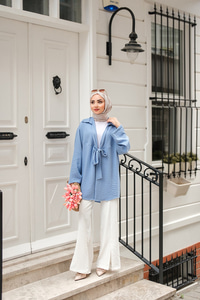 Önden Bağlamalı Ceket Mavi