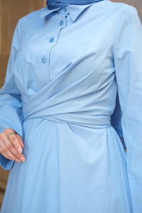 Önden Bağlamalı Elbise Bebe Mavi