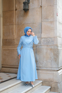 Önden Bağlamalı Elbise Bebe Mavi