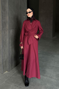 Önden Bağlamalı Elbise Bordo