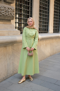 Önden Bağlamalı Elbise Fıstık Yeşil