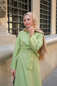 Önden Bağlamalı Elbise Fıstık Yeşil