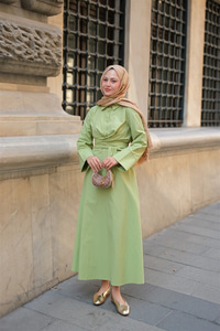 Önden Bağlamalı Elbise Fıstık Yeşil