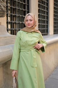 Önden Bağlamalı Elbise Fıstık Yeşil