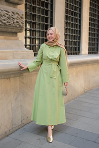 Önden Bağlamalı Elbise Fıstık Yeşil