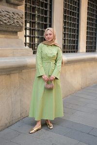 Önden Bağlamalı Elbise Fıstık Yeşil