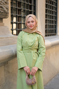 Önden Bağlamalı Elbise Fıstık Yeşil