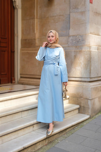 Önden Bağlamalı Elbise Mavi