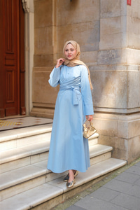 Önden Bağlamalı Elbise Mavi