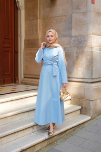 Önden Bağlamalı Elbise Mavi