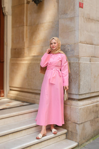 Önden Bağlamalı Elbise Pembe