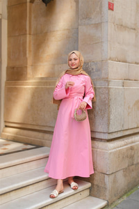 Önden Bağlamalı Elbise Pembe