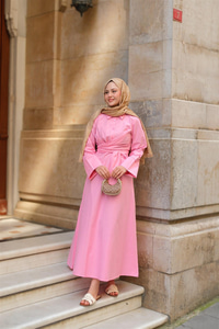 Önden Bağlamalı Elbise Pembe