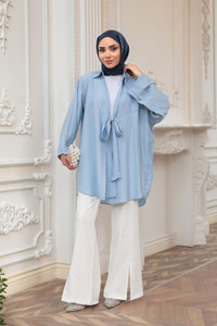 Önden Bağlamalı Salaş Gömlek Açık Mavi