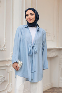 Önden Bağlamalı Salaş Gömlek Açık Mavi