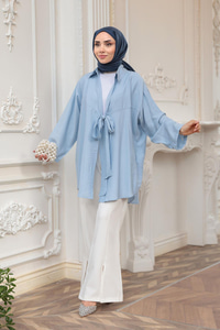 Önden Bağlamalı Salaş Gömlek Açık Mavi