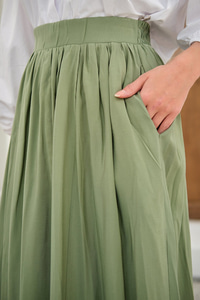 Önden Büzgülü Çift Cepli Etek Açık Yeşil