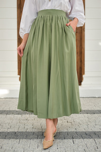 Önden Büzgülü Çift Cepli Etek Açık Yeşil