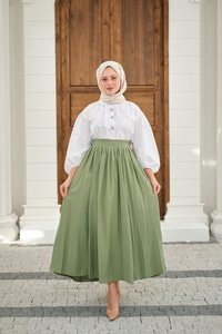 Önden Büzgülü Çift Cepli Etek Açık Yeşil