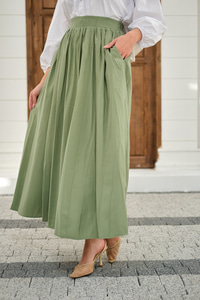 Önden Büzgülü Çift Cepli Etek Açık Yeşil