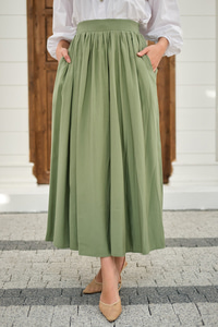 Önden Büzgülü Çift Cepli Etek Açık Yeşil