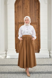 Önden Büzgülü Çift Cepli Etek Camel