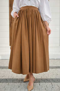 Önden Büzgülü Çift Cepli Etek Camel