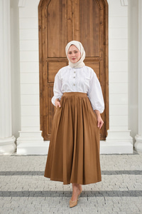 Önden Büzgülü Çift Cepli Etek Camel