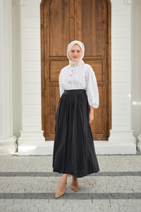 Önden Büzgülü Çift Cepli Etek Füme