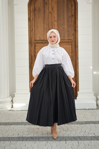 Önden Büzgülü Çift Cepli Etek Füme