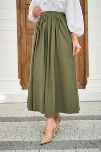 Önden Büzgülü Çift Cepli Etek Haki Yeşil