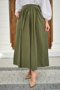 Önden Büzgülü Çift Cepli Etek Haki Yeşil