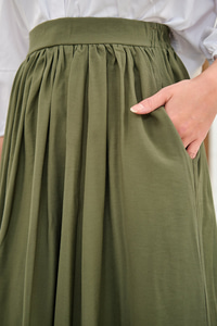 Önden Büzgülü Çift Cepli Etek Haki Yeşil