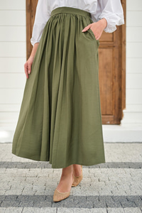 Önden Büzgülü Çift Cepli Etek Haki Yeşil