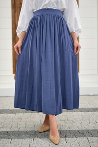 Önden Büzgülü Çift Cepli Etek İndigo Mavi