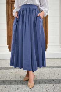 Önden Büzgülü Çift Cepli Etek İndigo Mavi