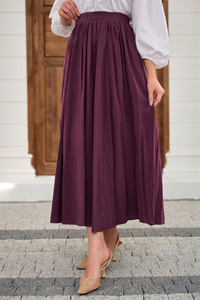 Önden Büzgülü Çift Cepli Etek Mürdüm