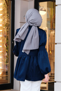 Önden Fermuarlı Eteği Fırfırlı Tunik Lacivert