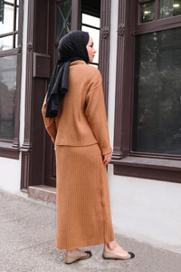 Önden Fermuarlı Etekli İkili Takım Vizon