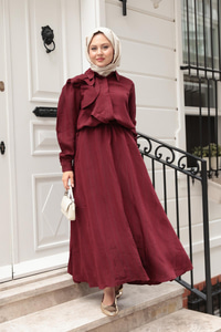 Önden Fırfır Detaylı İkili Takım Bordo
