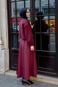 Önü Bağlamalı Etekli Takım Bordo