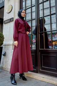 Önü Bağlamalı Etekli Takım Bordo