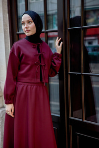 Önü Bağlamalı Etekli Takım Bordo