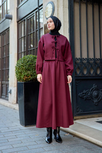 Önü Bağlamalı Etekli Takım Bordo