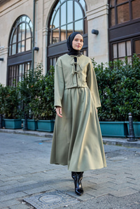 Önü Bağlamalı Etekli Takım Fıstık Yeşil