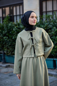 Önü Bağlamalı Etekli Takım Fıstık Yeşil